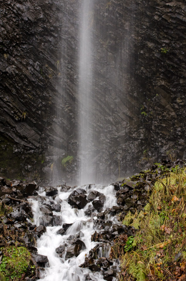 Misty waterfall along the lower trail