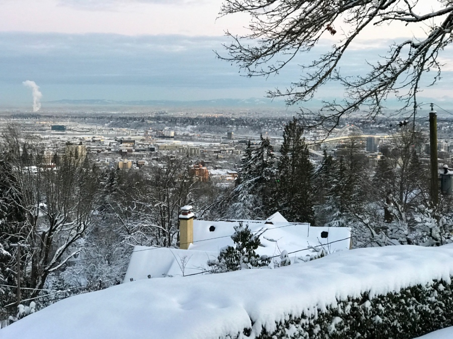 A snowy look to the north with Vancouver in distance