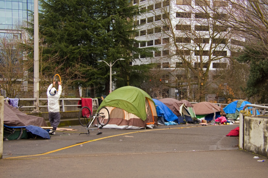 Homeless camp near the river